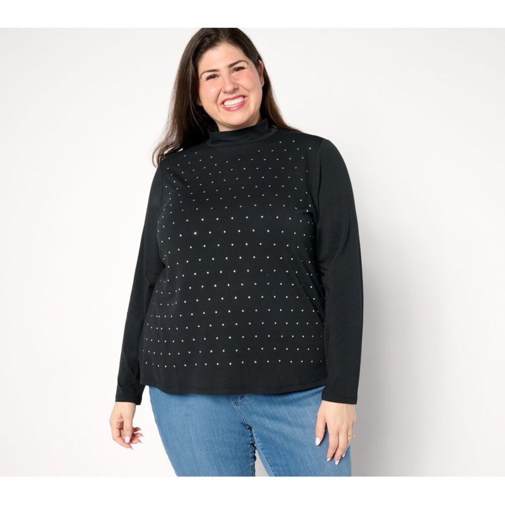 Studio Park Women's Top Sz L X Jane Treacy Mock Neck Rhinest Knit Black A665360